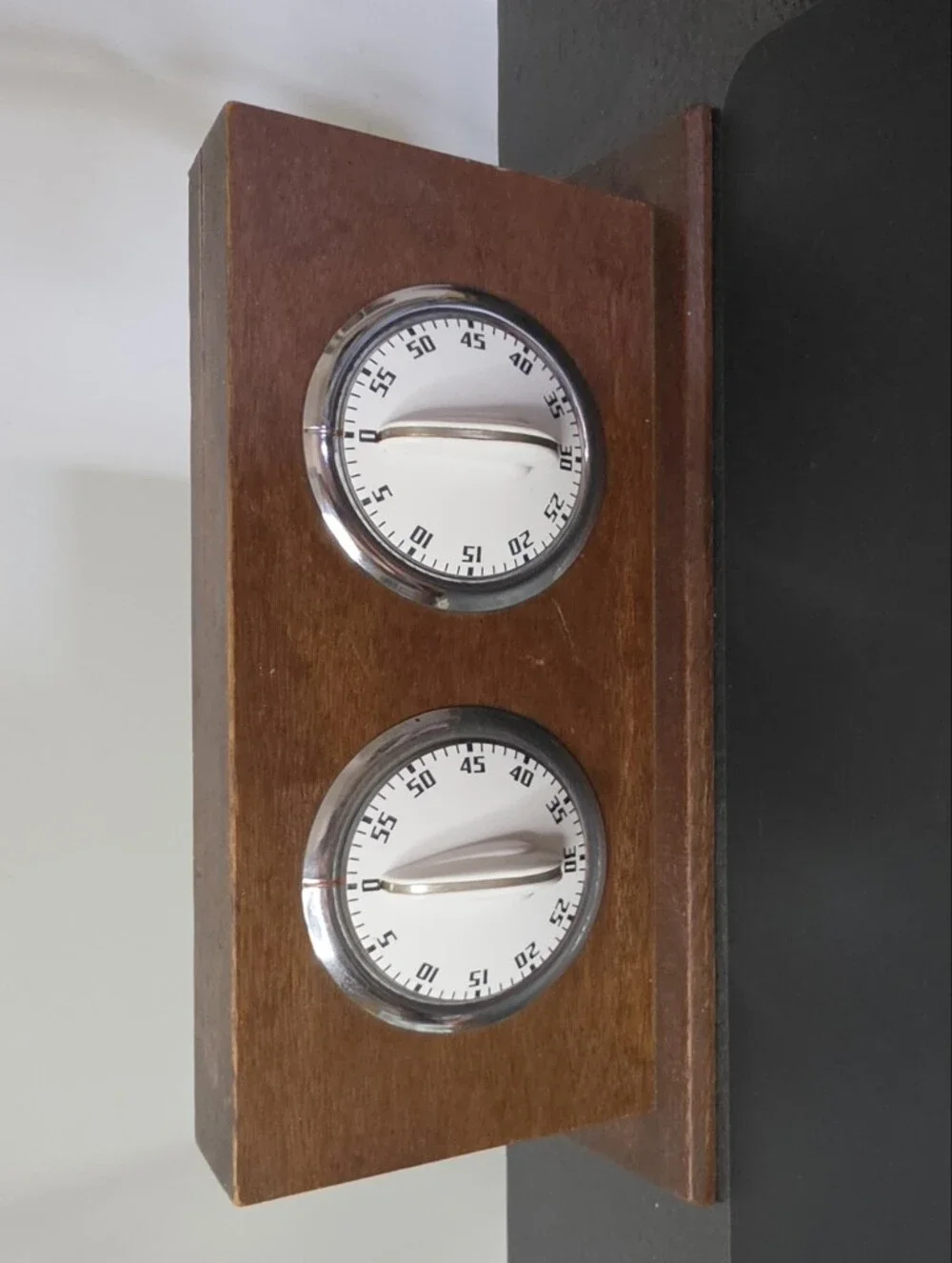 Wooden Dual Dial Wall Timer - Brown